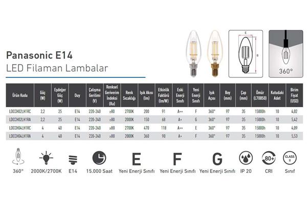 Panasonic E14 Led Filaman Lamba